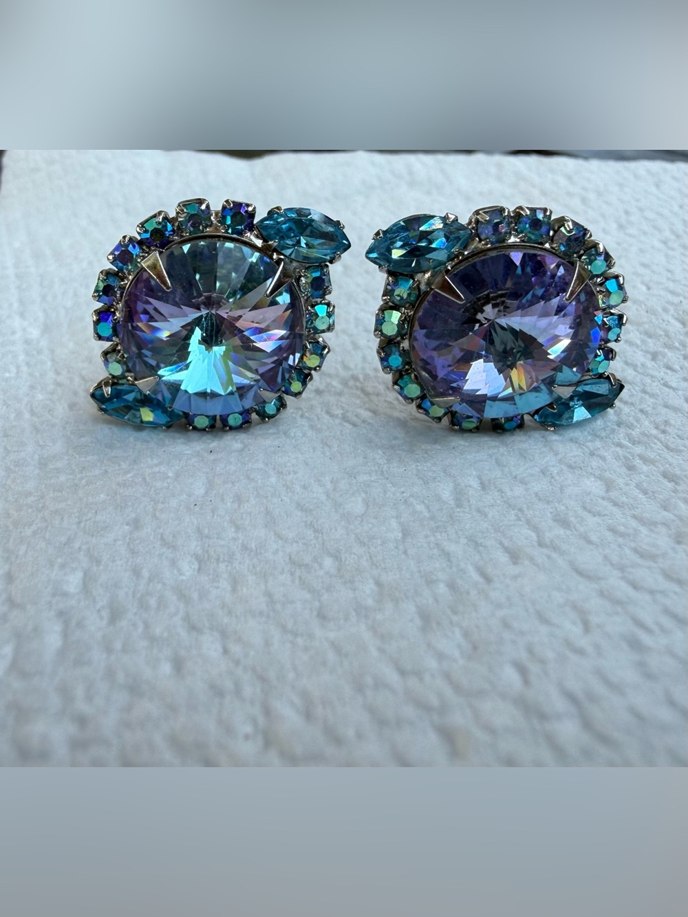 Vintage Blue-Purple Crystal Statement Earrings